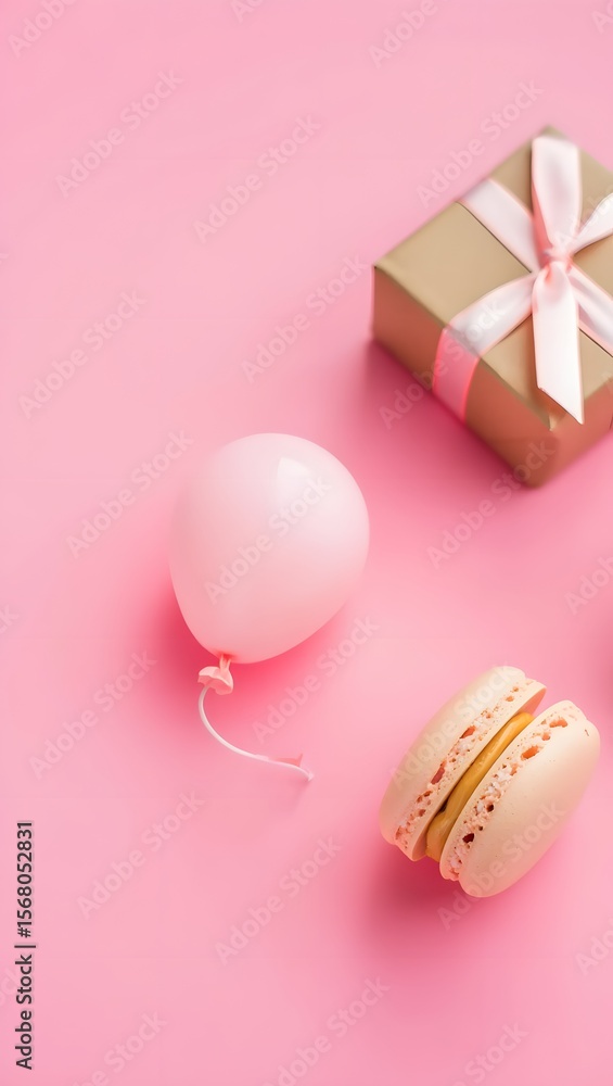 Pastel pink gift box balloon macaron birthday party celebration sweet treat background 90 Pastel pink gift box balloon macaron birthday party celebration sweet treat background 90