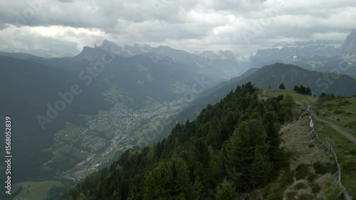 A Serene Valley in the Dolomites viewed from a drone 