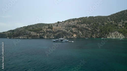A Luxury yacht anchored in a bay in Mallorca