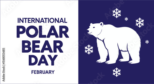 International Polar Bear Day February Illustration With Snowflakes And Bear