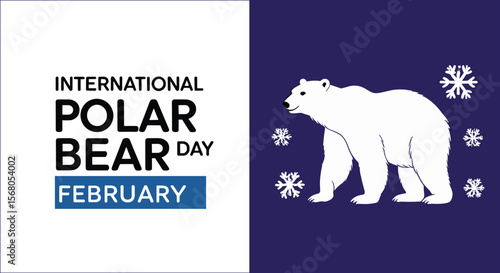 International Polar Bear Day Illustration With Polar Bear And Snowflakes