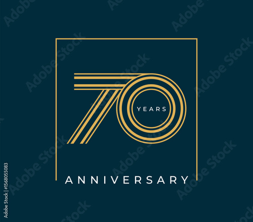 70 Years Anniversary design vector illustration. Unique 70 years logo design template. In gold color