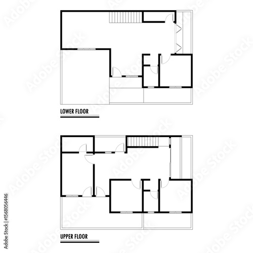 Black and White floor plan of a modern unfurnished house for your design. Suburban house vector blueprint. Architectural background.