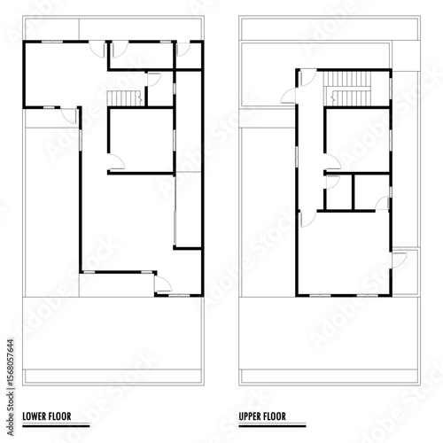 Black and White floor plan of a modern unfurnished house for your design. Suburban house vector blueprint. Architectural background.