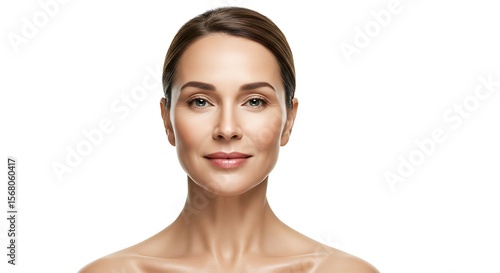 Woman Face Close-up Looking at Camera on White Background
