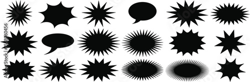 Comic Speech Bubble and Explosion Vector Set. Starburst and Burst Shape Vector. Comic Starburst and Splash Vector. Speech Bubble Explosion Vector