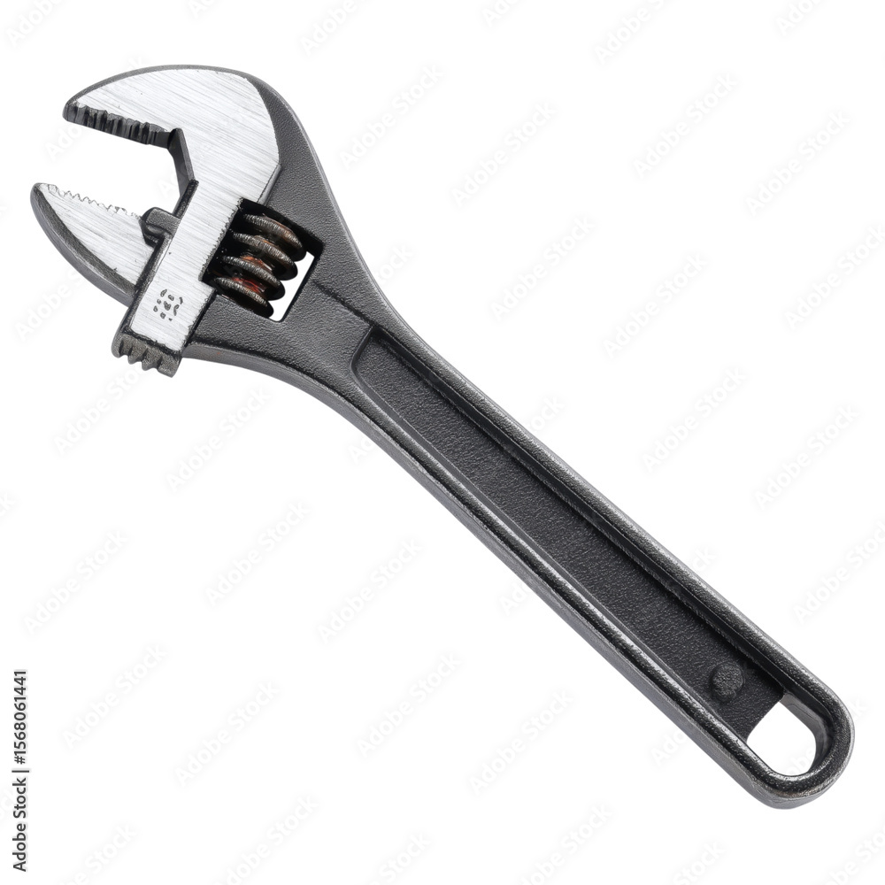 Obraz premium Adjustable wrench isolated on white background showing tools for mechanical repair and maintenance