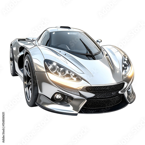 High gloss silver sports car front view studio shot