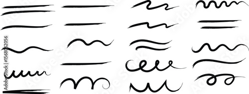 Underline Vector Set – Hand-Drawn Brush Strokes & Vintage Dividers. Calligraphic Underline & Border Vector. Black Brushstroke Underlines and Swirl Dividers