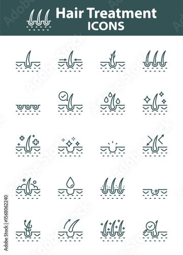 set of hair care icons, epidermis, follicle
