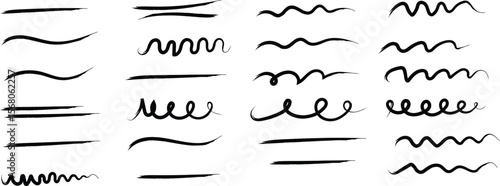 Underline Vector Set – Hand-Drawn Brush Strokes & Vintage Dividers. Calligraphic Underline & Border Vector. Black Brushstroke Underlines and Swirl Dividers