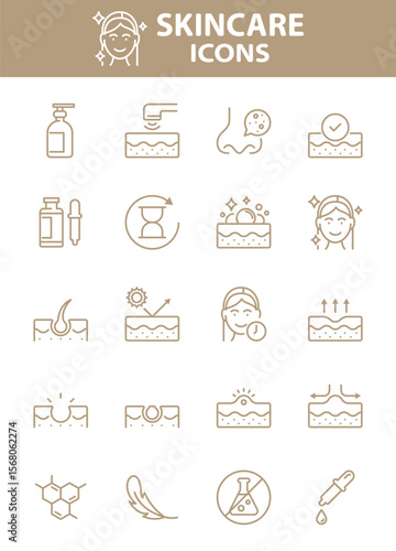 Set of skin care icons, epidermis, skincare product