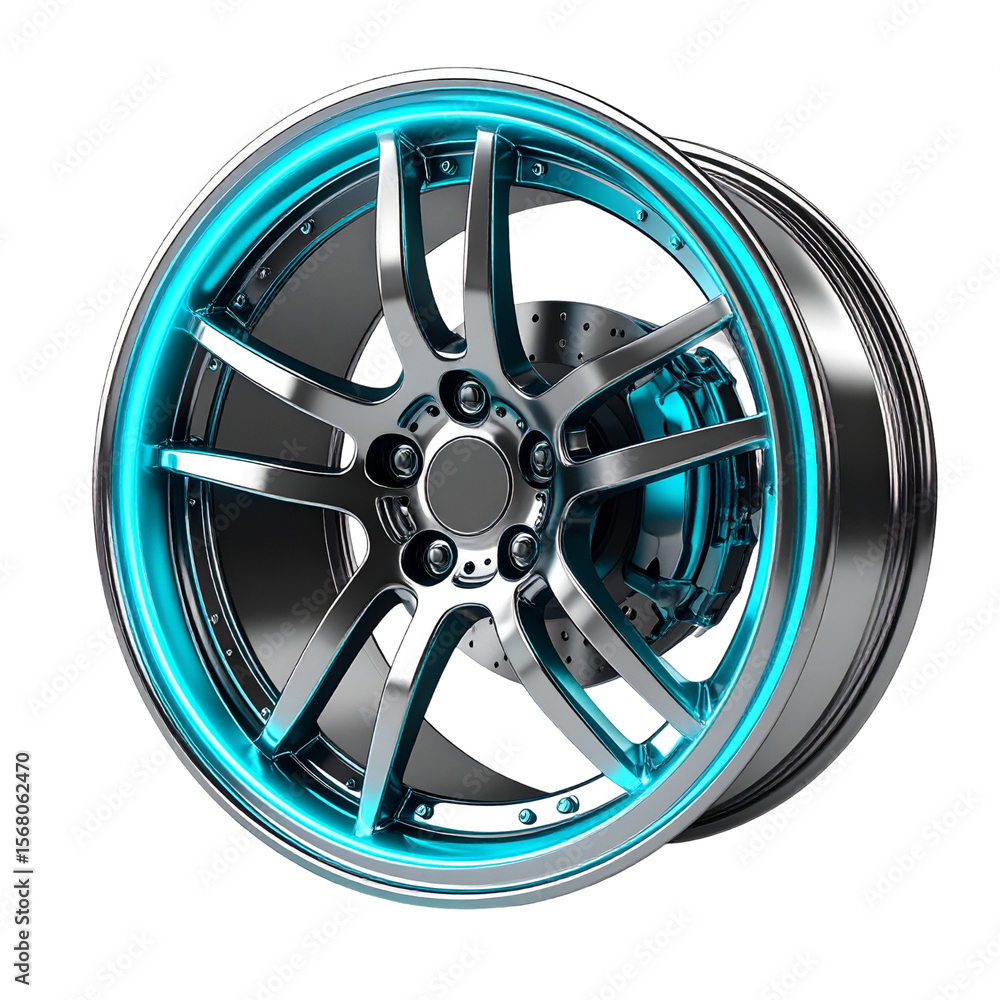 Obraz premium High quality turquoise blue rimmed car wheel illustration