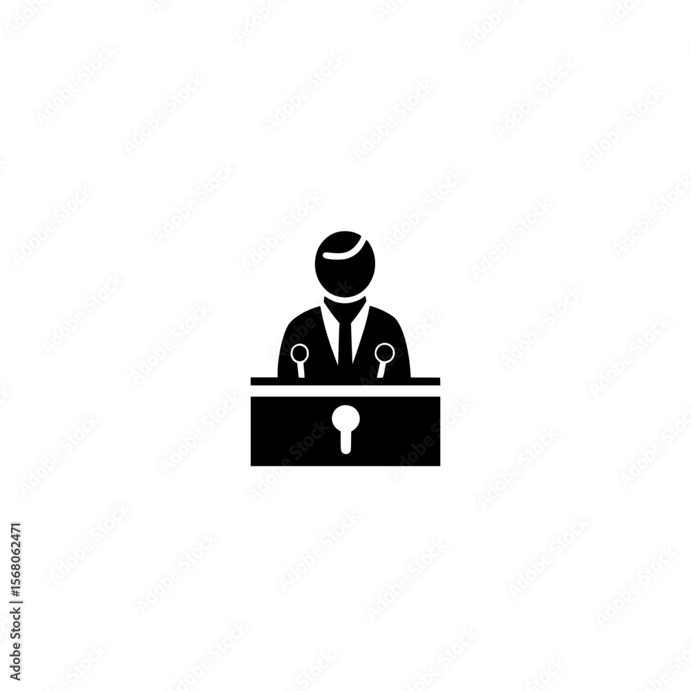 Person at podium with microphone icon vector representing formal speech lecture and communication
Person at podium with microphone icon vector representing formal speech lecture and communication
