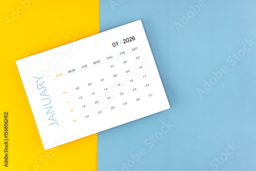 Wallpaper Mural January 2026 calendar page on blue color background, Position with copy space. Torontodigital.ca