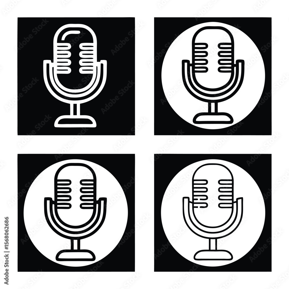 Podcast microphone line icons Podcast microphone line icons