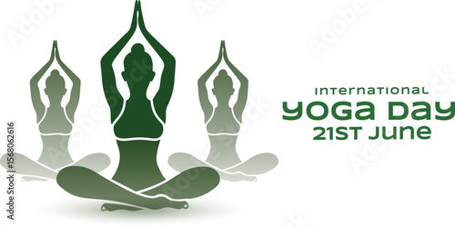 Colourful Yoga Day design featuring green tone, perfect for wellness, meditation, and fitness themes.
