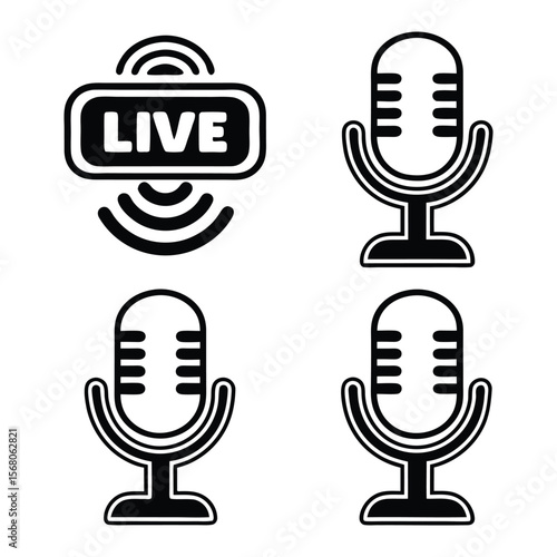 Podcast line icons set