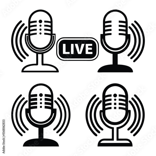 Podcast line icons set