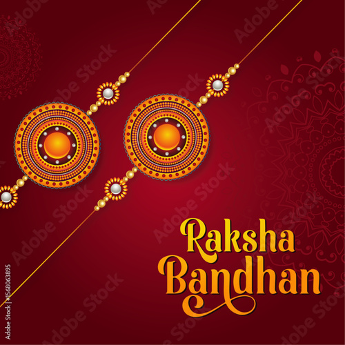 Beautiful gold raksha bandhan greeting card with color background. Happy raksha bandhan ceremony banner template design with decorative rakhi.