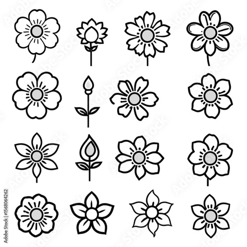 花と蕾のラインアイコンセット｜Flower and Bud Line Icon Set