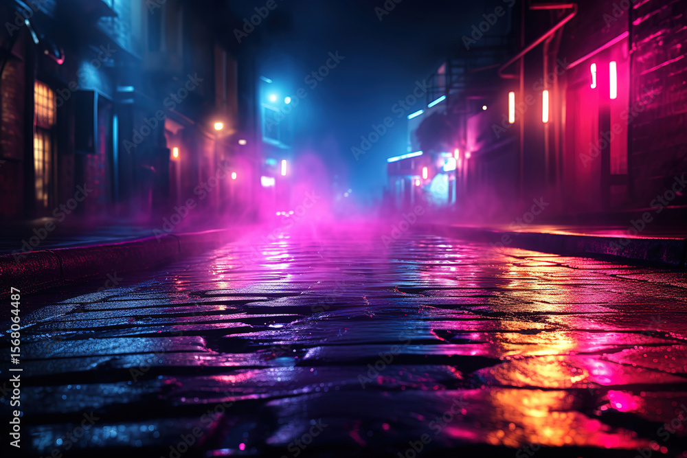 Creative Street Background with Neon Effects and Dark Atmosphere Creative Street Background with Neon Effects and Dark Atmosphere