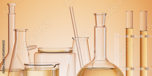 Tableau sur toile Flasks, beakers, and petri dishes for the research of a luxury serum or oil
