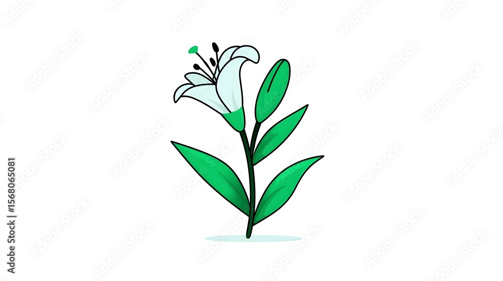 Obraz premium Stylized plant with white flower and green leaves