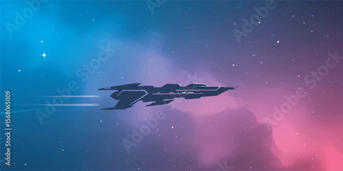 Futuristic Spaceship and Galaxy Vector Background