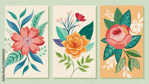 Vibrant floral trio a collection of three beautifully illustrated botanical art pieces