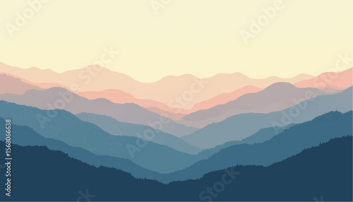 Blue Mountain Range Silhouette with Gradient Sky Calm Nature Landscape
