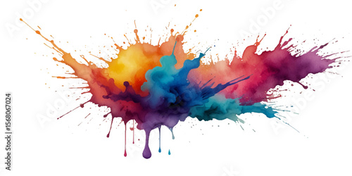 Vector abstract colorful rainbow holi paint and colorful cloud smoke powder explosion isolated on transparent wide panorama background.	
