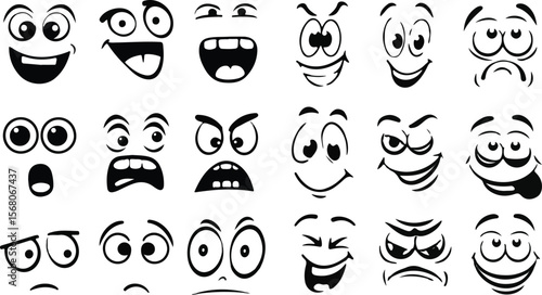 Retro Cartoon faces vector set happy expressions emotions illustration design graphic character animation 18 editable stock vector illustration