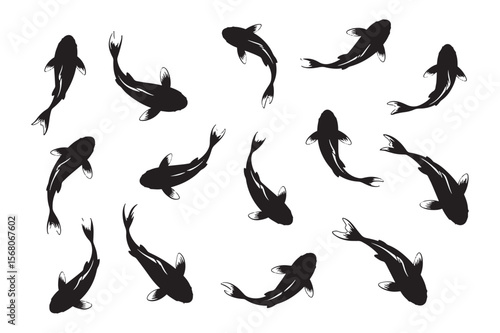 Koi Fish Silhouette Pattern Black and White Vector