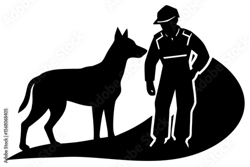 Vector art of silhouette of a man with a German Shepard  dog 