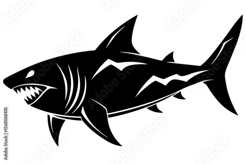 Vector art of silhouette of great white shark on aggressive in Tribal Style"