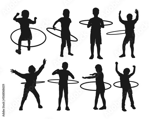 illustration silhouette of kid play hula hoop