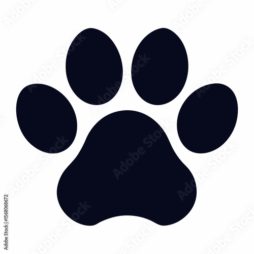 Solid black paw print icon, bold animal footprint, pet care logo, modern vector, simple design, veterinary symbol