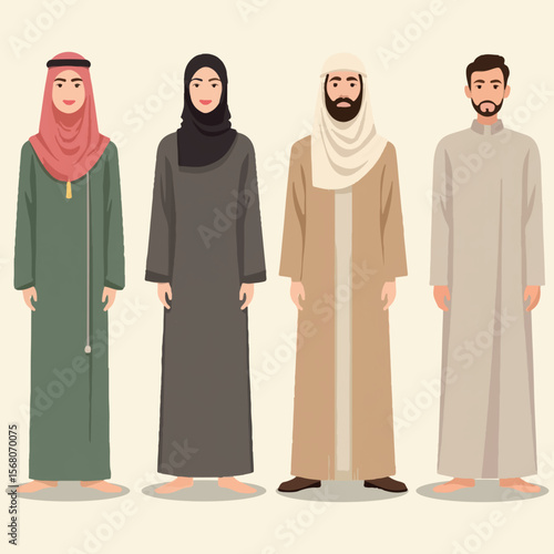 Modern and Traditional Middle Eastern Outfits – 2D Illustration