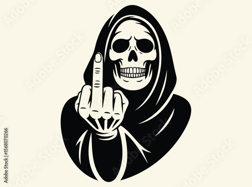 Grim Reaper Skull with Middle Finger Art Print for Bold Edgy Decor and Rebel Spirit