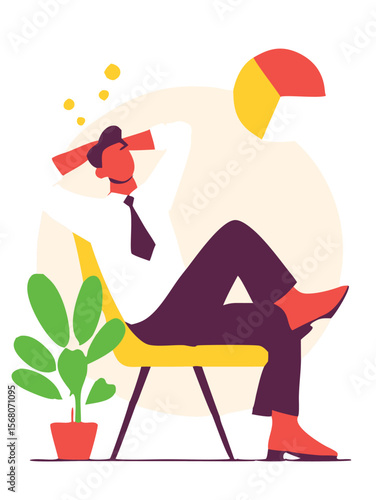 Man relaxing armchair. Young man relaxing in armchair, sitting. Vector illustration. 
