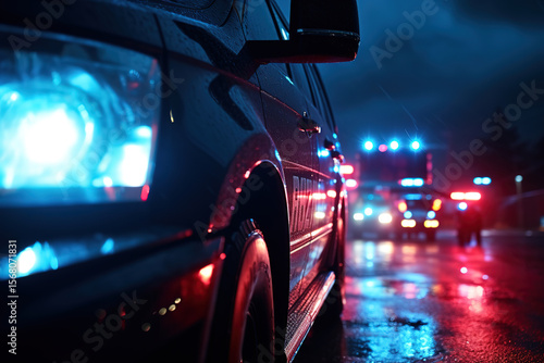 Intriguing Police Light Patterns on an Evening Street