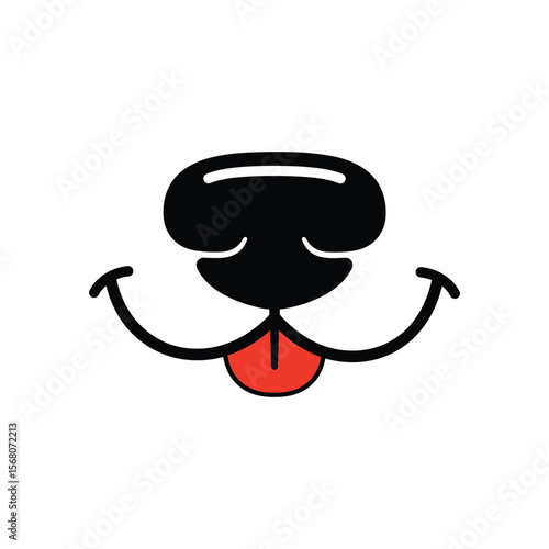 Dog face with tongue hanging out. Dog tongue lick mouth and nose. Happy cat face with open mouth. Icons set. Vector illustration isolated on white background.