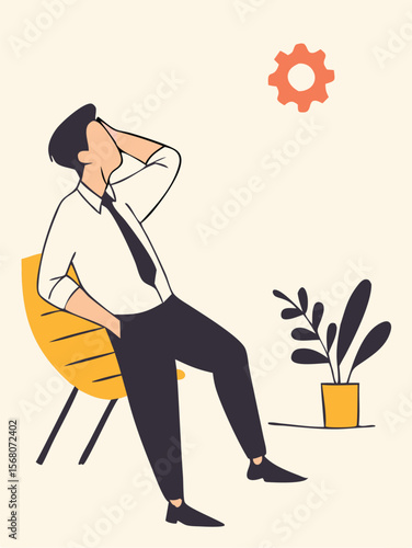Man relaxing armchair. Young man relaxing in armchair, sitting. Vector illustration. 