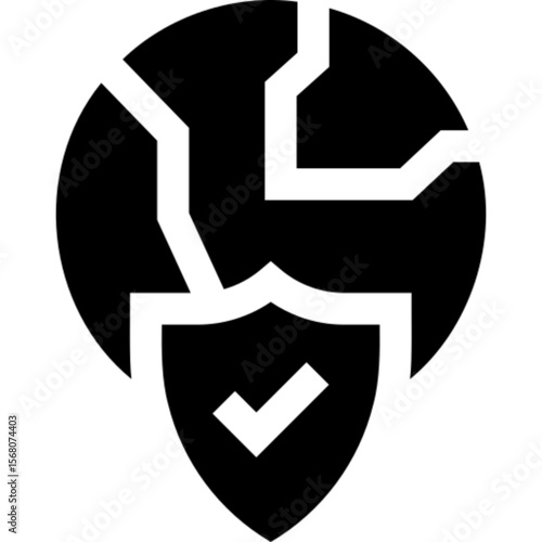 Cracked Globe with Shield and Checkmark Symbolizing Global Security and Protection Against Threats