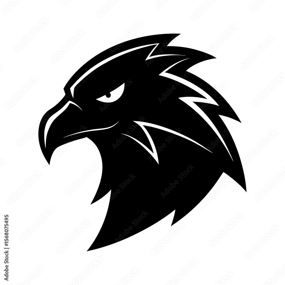 Obraz premium Black silhouette of an eagle head mascot logo on white background vector illustration
