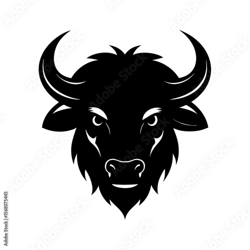 Black silhouette of a buffalo head mascot logo on white background vector illustration