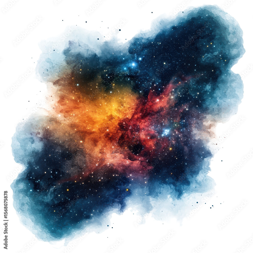 Fototapeta premium Nebula galaxy, Colorful nebula galaxy showcasing swirling clouds of gas and bright stars, isolated on transparent background