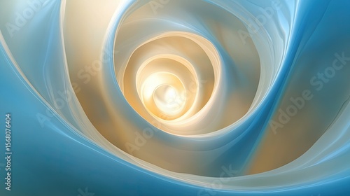 Abstract swirling forms in pastel colors.