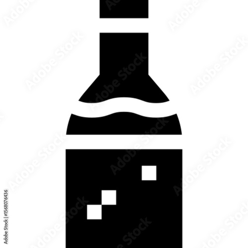 A minimalist black and white graphic icon of a bottle containing a bubbly, carbonated beverage.